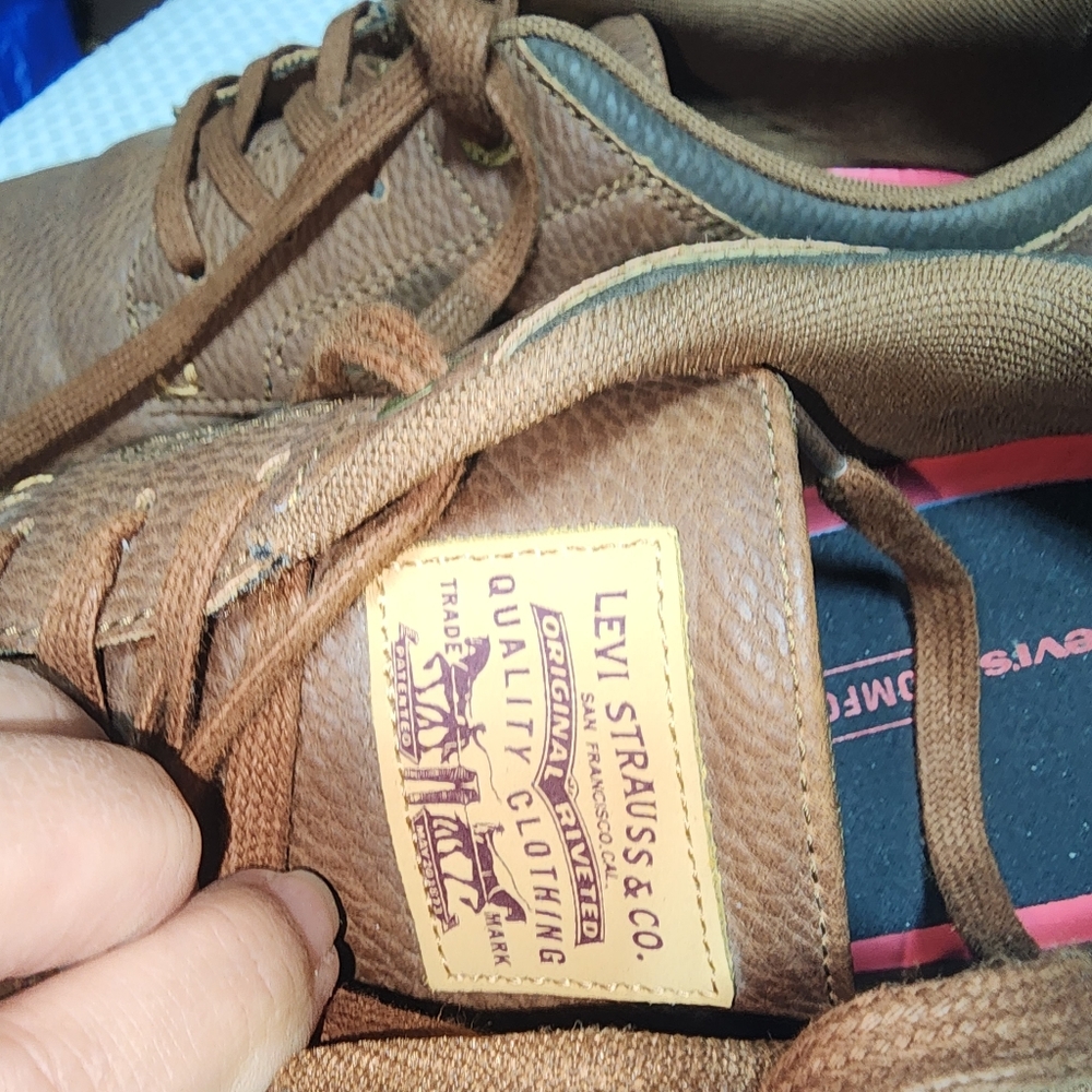LEVI STRAUSS EUC MENS SZ 13 BROWN LEATHER LACE UP SNEAKER OXFORDS SHOES - Picture 6 of 9